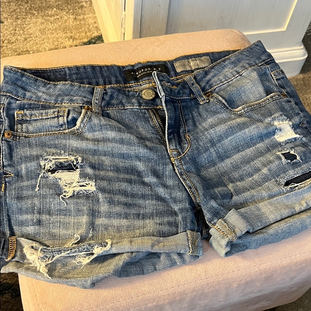 Topshop Distressed Blue Denim Shorts